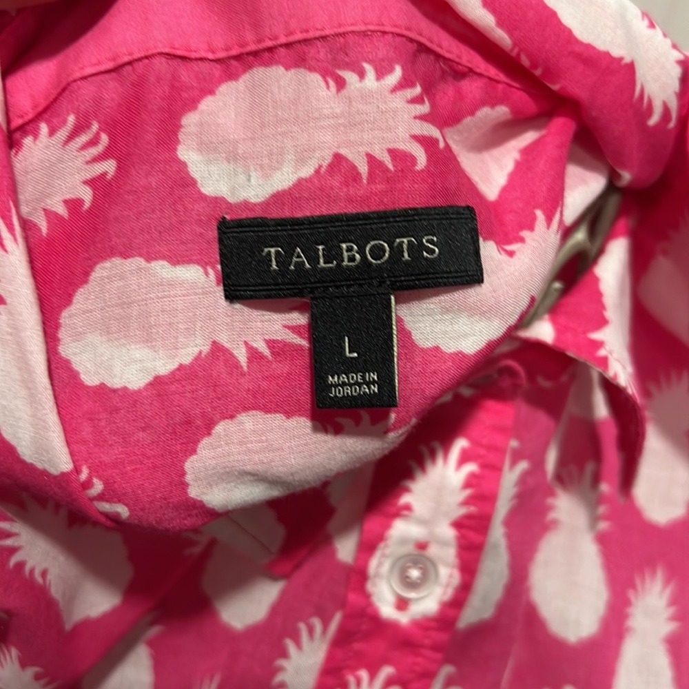 Talbots Pineapple Print Button Down, Size L - image 5